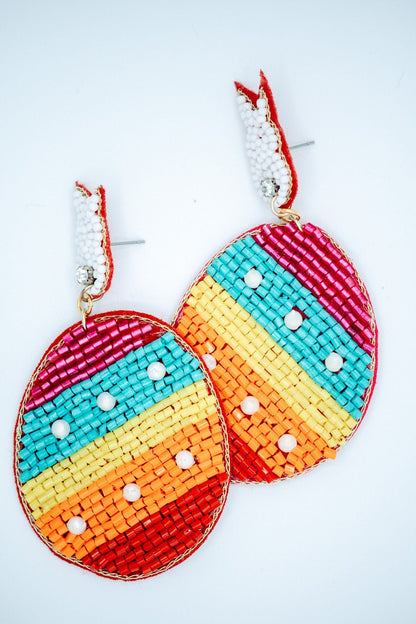 Easter Bunny Stud Egg Drop Seed Bead Earrings in Multi-Color
