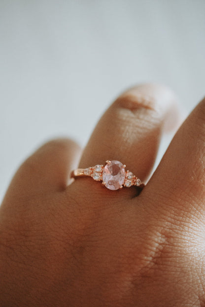 Aster Pink Oval Gem Cut Rose Gold Ring