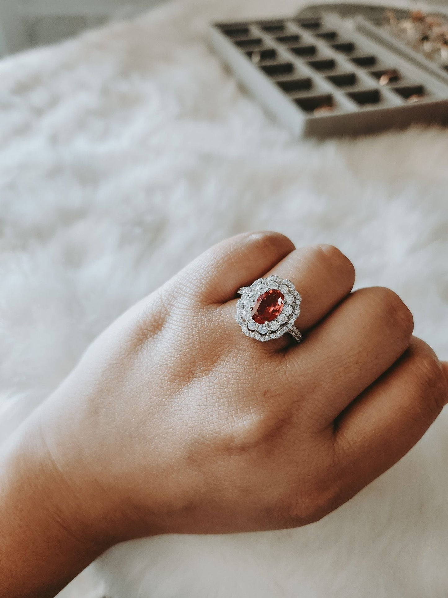 Eloise Garnet Oval Sterling Silver Engagement Ring