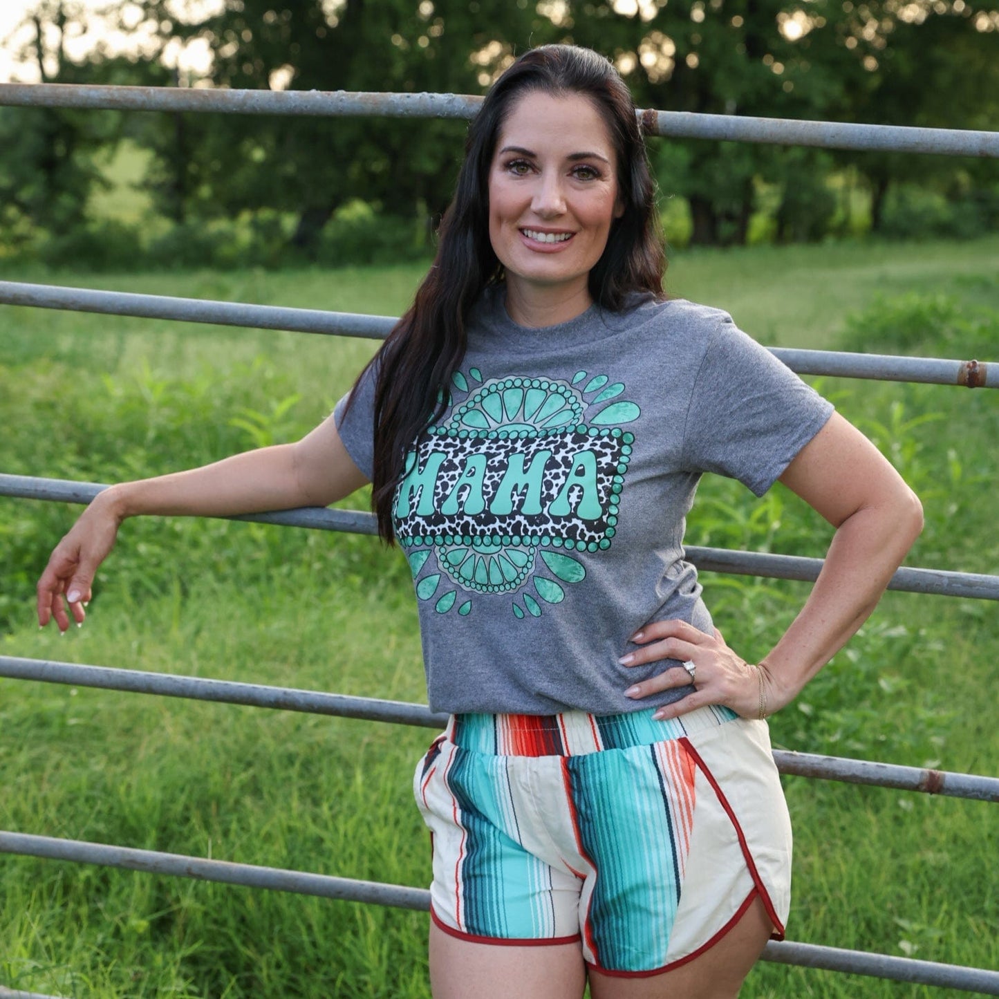 FestiviTees Women - Apparel - Shirts - T-Shirts Cowprint Turquoise Mama Soft Graphic Tee