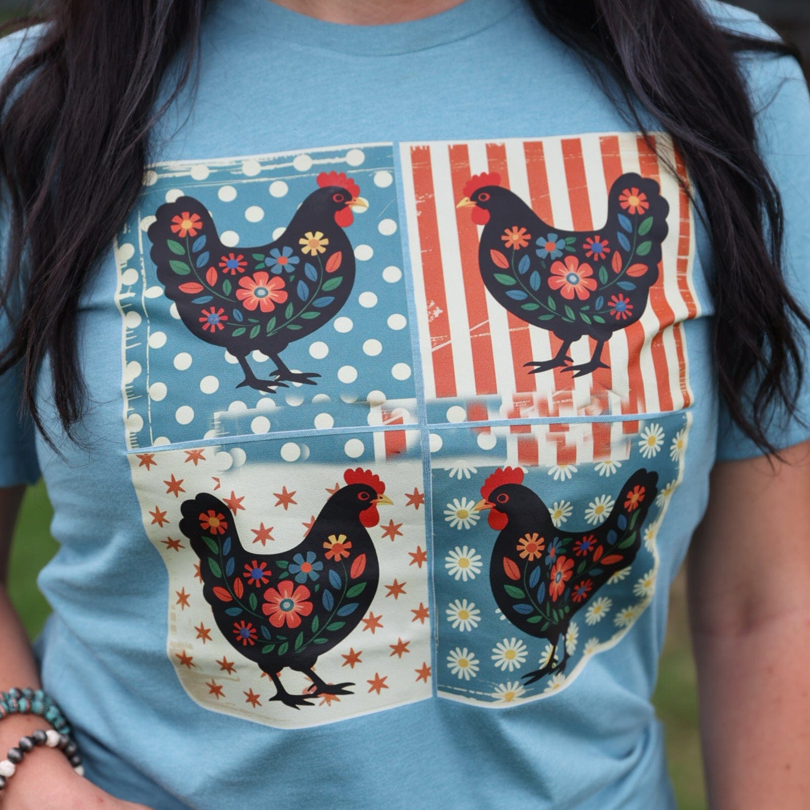 FestiviTees Women - Apparel - Shirts - T-Shirts Patriotic Chicken Patchwork Soft Graphic Tee