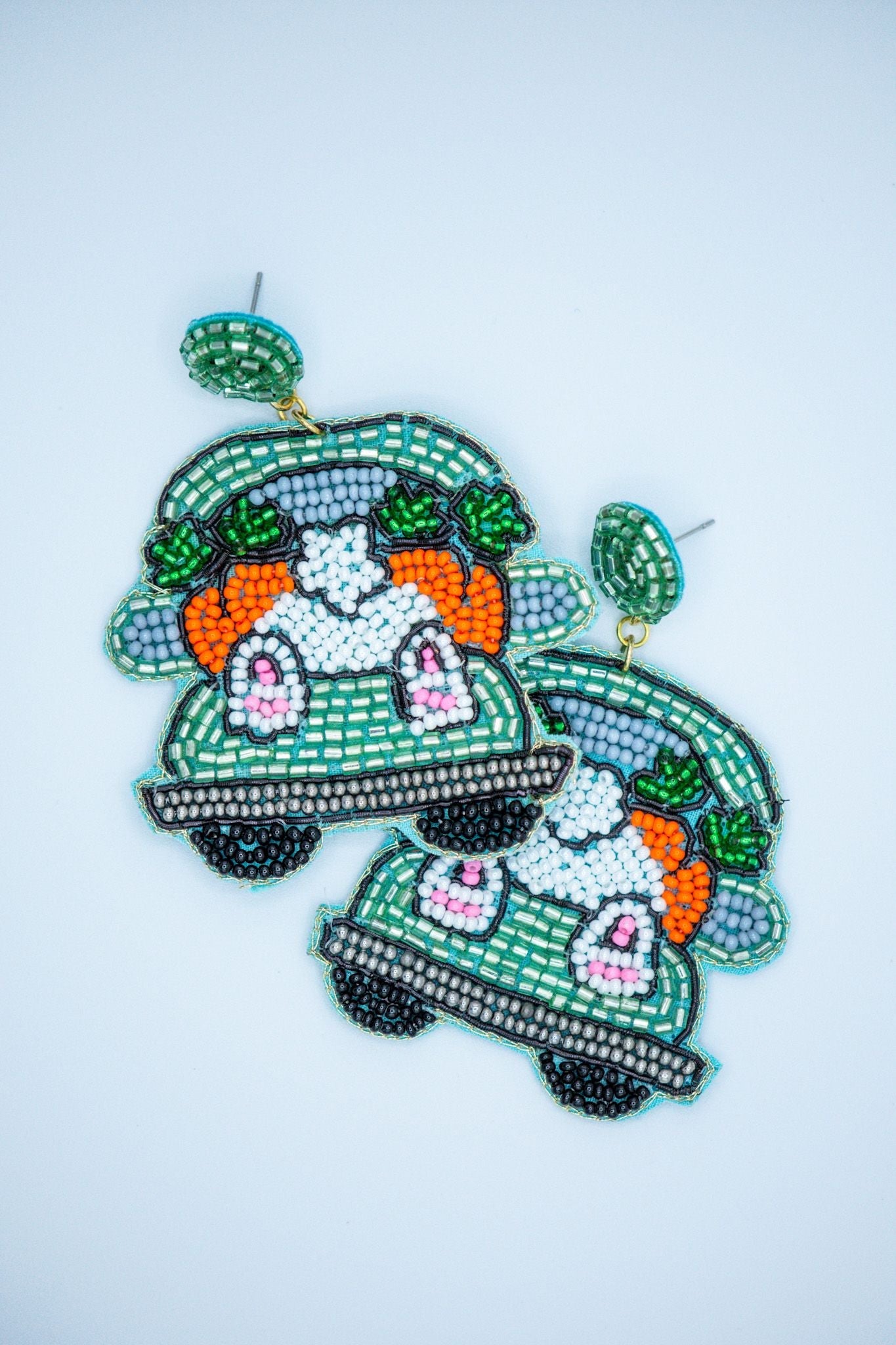 Easter Bunny Tail Seed Bead Earrings in Mint Green