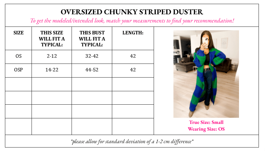 PRE ORDER Oversized Chunky Striped Balloon Sleeve Duster - Girl Code Couture