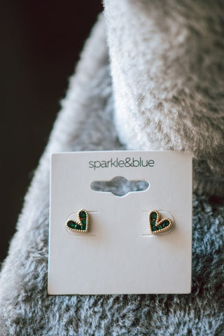 CZ Diamonds Hearts Dainty Stud Earrings - Emerald
