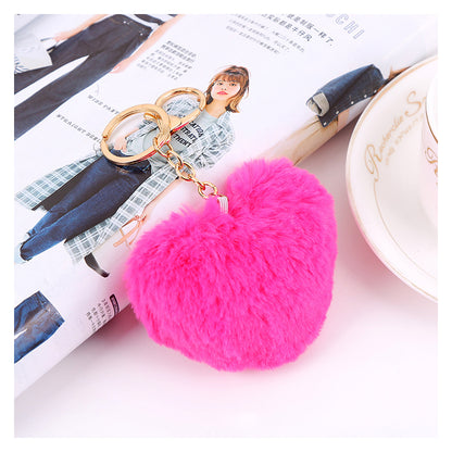 Fluffy Heart Plushy Keychain in Rose Red