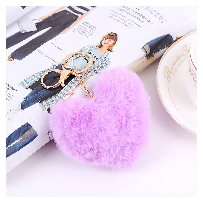 Fluffy Heart Plushy Keychain in Purple