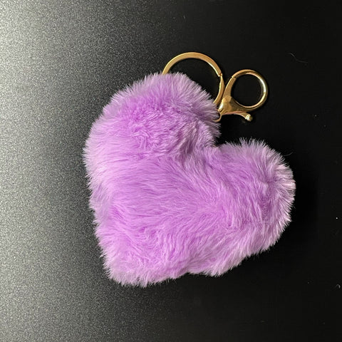 Fluffy Heart Plushy Keychain in Purple