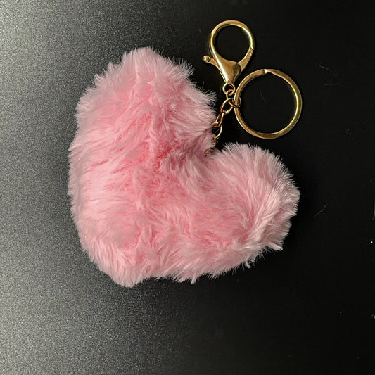 Fluffy Heart Plushy Keychain in Pink