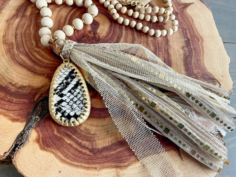 New Infatuation Matte Beaded Necklace with Tassel & Snake Pendant