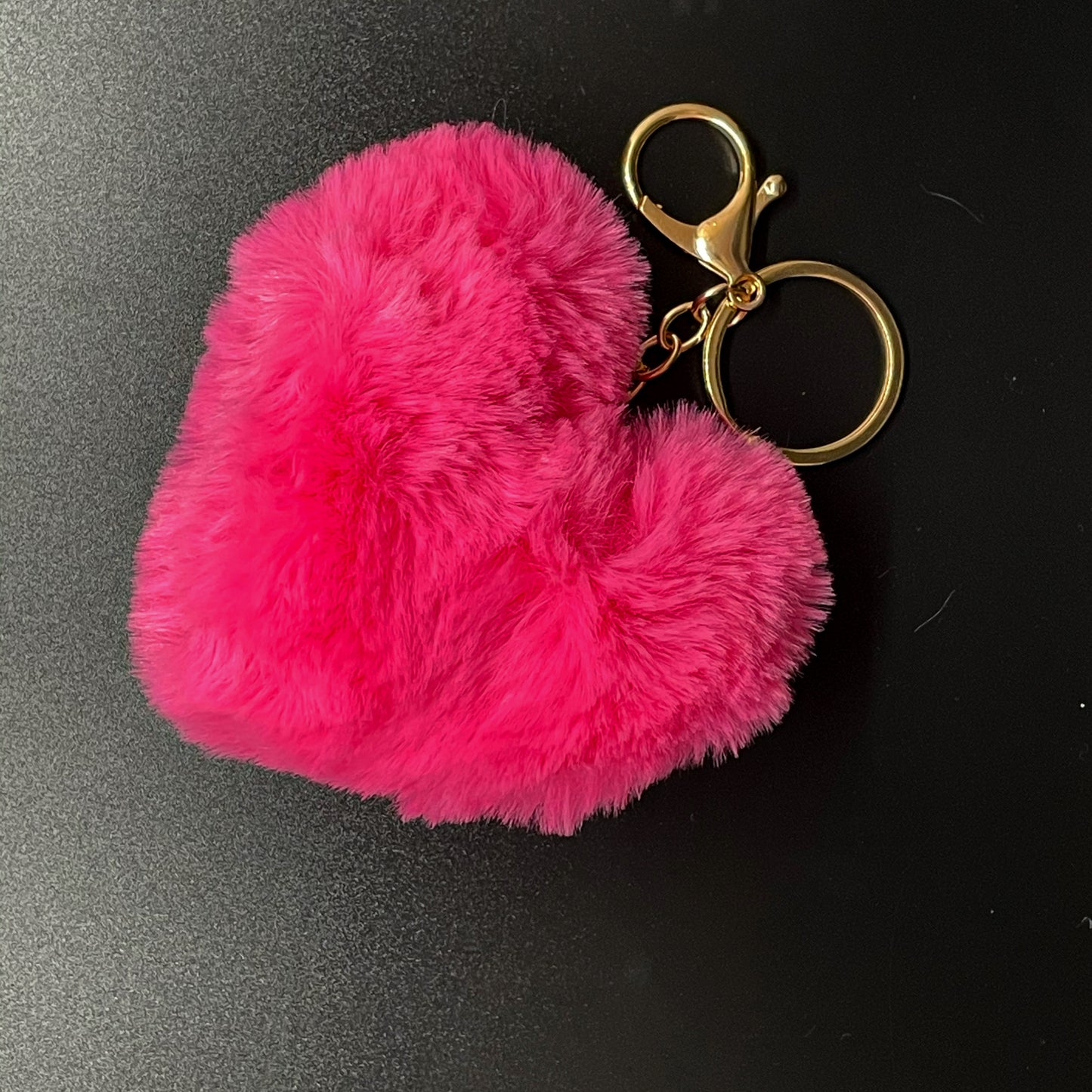 Fluffy Heart Plushy Keychain in Rose Red
