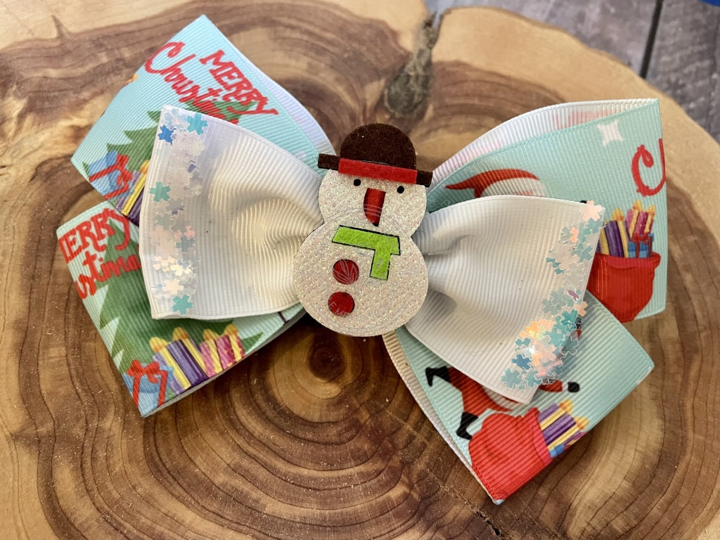 Kids Christmas Bows Snowman Bow